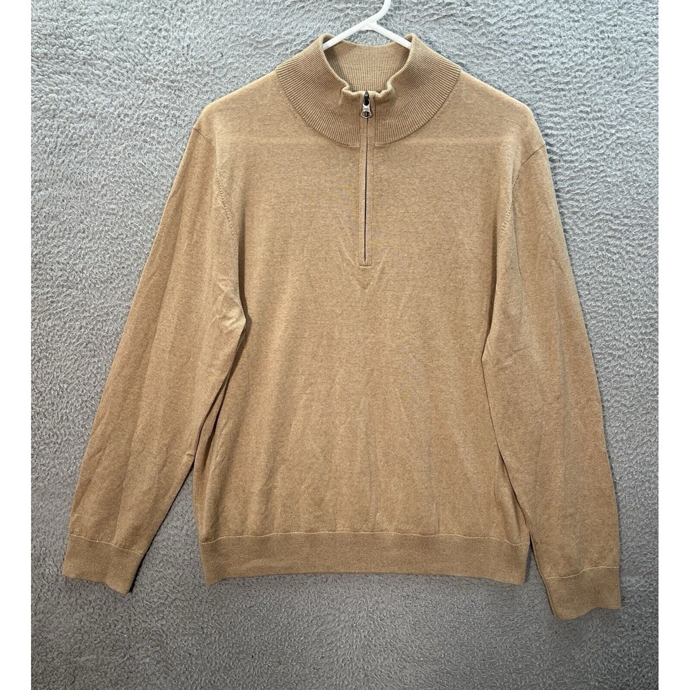 Buttoned Down Sweater Adult Large Beige 100%‎ Wool 1/4 Zip Preppy Grandpa Mature
